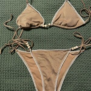 Aerie Brown Bikini with Beaded Details